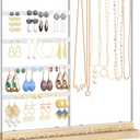 Hanging Jewelry Organizer and Storage, 5-Tier White Earring Necklace Holder Jewelry Display Organizer Stand Rack, Wall Mounted for Earrings Necklaces Bracelets and Rings, White