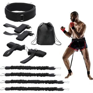 Boxing Resistance Bands, Leg Strength and Agility Speed Trainer Exercise Full Body Physical Workout Power Punch Pro for MMA, Volleyball Basketball Football Training Equipment (Black-160)