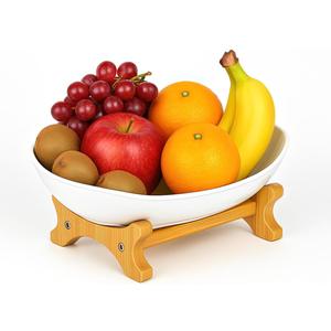 Fruit Bowl With Bamboo Wood Stand, Fruit&Vegetable Candy Dish Decor Basket for Kitchen CounterLarge Capacity Vegetable Storage Stand Snacks Rack Tray Plate Rack