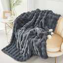 RYNGHIPY Faux Fur Throw Blanket Double Side Thick and Warm Plush Fluffy Faux Rabbit Fur Decoration for Couch Sofa Chair and Bed Cozy Winter Blanket (Dark Grey, 63''x79'')