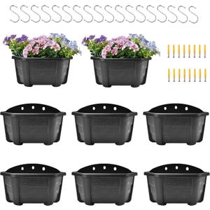 9.8 Inches Self Watering Wall Planters for Indoor Plants, Railing Planters Balcony Planters Wall Hanging Planters, Lightweight, Dark Coffee (Pack of 8)