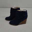 Fashare Womens Wedge Booties Ankle Heels Boots Bow Knot Stacked Heeled Winter Dress Shoes (7, Navy)