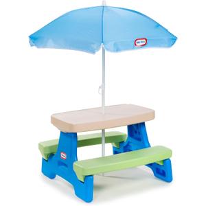 Little Tikes Easy Store Picnic Table with Umbrella, Blue Green, 42.00''L x 38.00''W x 19.75''H (Standard)