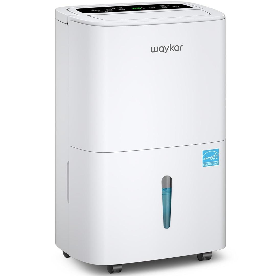 Waykar 120 Pints 2025 Energy Star Home Dehumidifier for Spaces up to 6,000 Sq. Ft at Home, in Basements and Large Rooms with Drain Hose, Handle, Auto Defrost and Self-Drying.