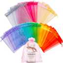 YunKo 100pcs Organza Bags 6x9 Inches Drawstring Gift Bags Mesh Gift Bags Sheer Organza Wedding Favor Bags (Multicolor)