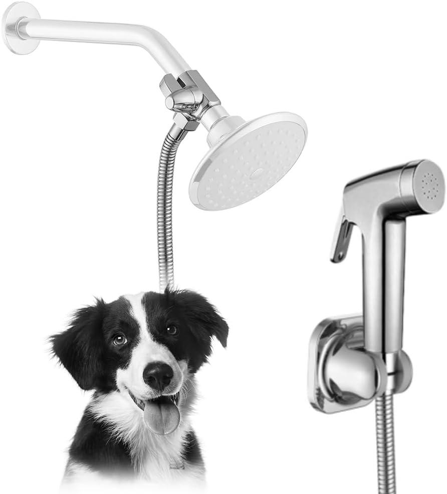 Dog Shower Attachment Set for Pet Bathing and Dog Washing-Dog Shower Sprayer Kit with Hand Held Shower Head and Water Hose and Shower Arm Diverter