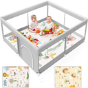 Baby Playpen with Mat, 50x50 Inch Playpen with Mat Waterproof for Babies and Toddlers Play Pen Playards Safety Gate Fence Active Center Indoor