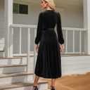 Women's Velvet V Neck Puff Sleeve Dress for Wedding Guest Cocktail Elegant Bodycon Party Midi Dress (Black, XL)