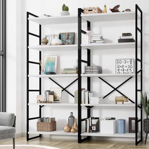 Shintenchi 2-Tier Bookshelf: Tall Industrial Bookcase for Living Room/Home/Office, Modern Book Holder with Storage Rack Shelves - White (2pcs/White)
