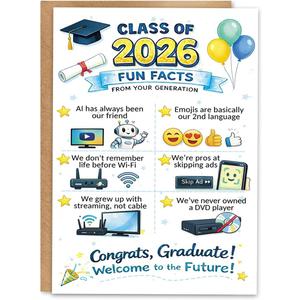 3 x Class of 2026 Graduation Card, Funny Graduation Gift Card, Congratulations Card for Graduate, Blank Inside, with Kraft Envelope and Gold Seal Sticker