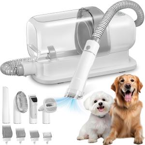 Dog Grooming Vacuum & Pet Grooming Kit with 2.3L Capacity Larger Pet Hair Dust Cup Dog Brush Vacuum for Shedding Pet Hair Vacuum Cleaner with 4 Proven Grooming Tools (Grey)