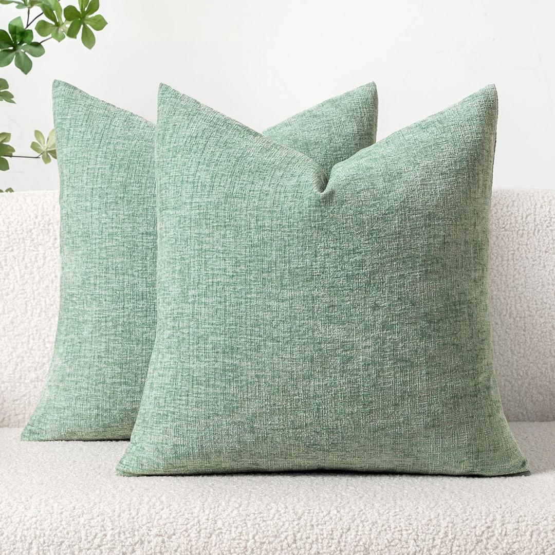 MIULEE Pack of 2 Couch Throw Pillow Covers 18x18 Inch Soft Greyish Green Chenille Pillow Covers for Sofa Living Room Solid Dyed Pillow Cases (18" x 18" (Pack of 2), Greyish Green)