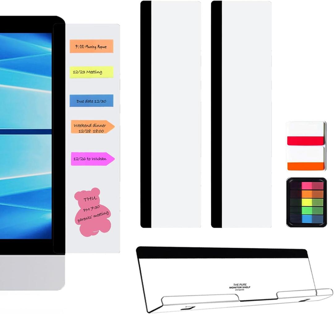LRZCGB Monitor Memo Board,3 Pieces Computer Monitor Message Board Acrylic Monitor Sticky Note Holder Suitable for Home Office Desktop (2 Sides+Bottom)