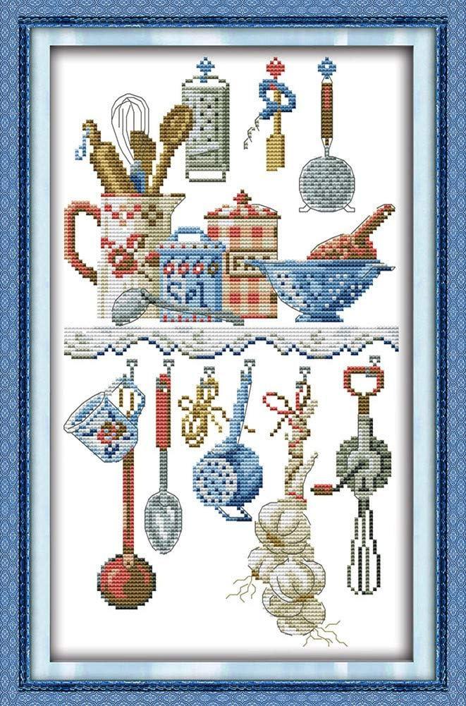 Cross Stitch Kits, Awesocrafts Kitchenware Abstract Easy Patterns Cross Stitching Embroidery Kit Supplies, Stamped or Counted (Stamped)