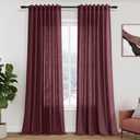 Nanspring Burgundy Linen Curtains Semi Sheer 96 Inches Long 2 Panels Set for Living Room Back Tab Rod Pocket Light Filtering Drape for Bedroom Modern Farmhouse Coastal Decor Protect Privacy 52x96