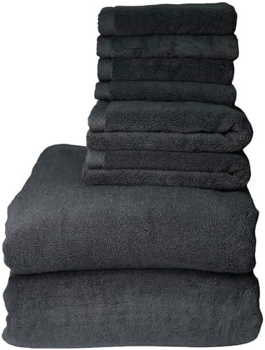 Westlinen Egyptian Cotton Bath Towel Set, 650 GSM 8-Piece — 2 Oversized Bath Sheets (31"x63"), 2 Hand Towels (16"x31"), 4 Washcloths (13"x13") — Dark Gray