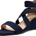DREAM PAIRS Women's Elastic Ankle Strap Low Wedge Sandals (9.5, Navy)