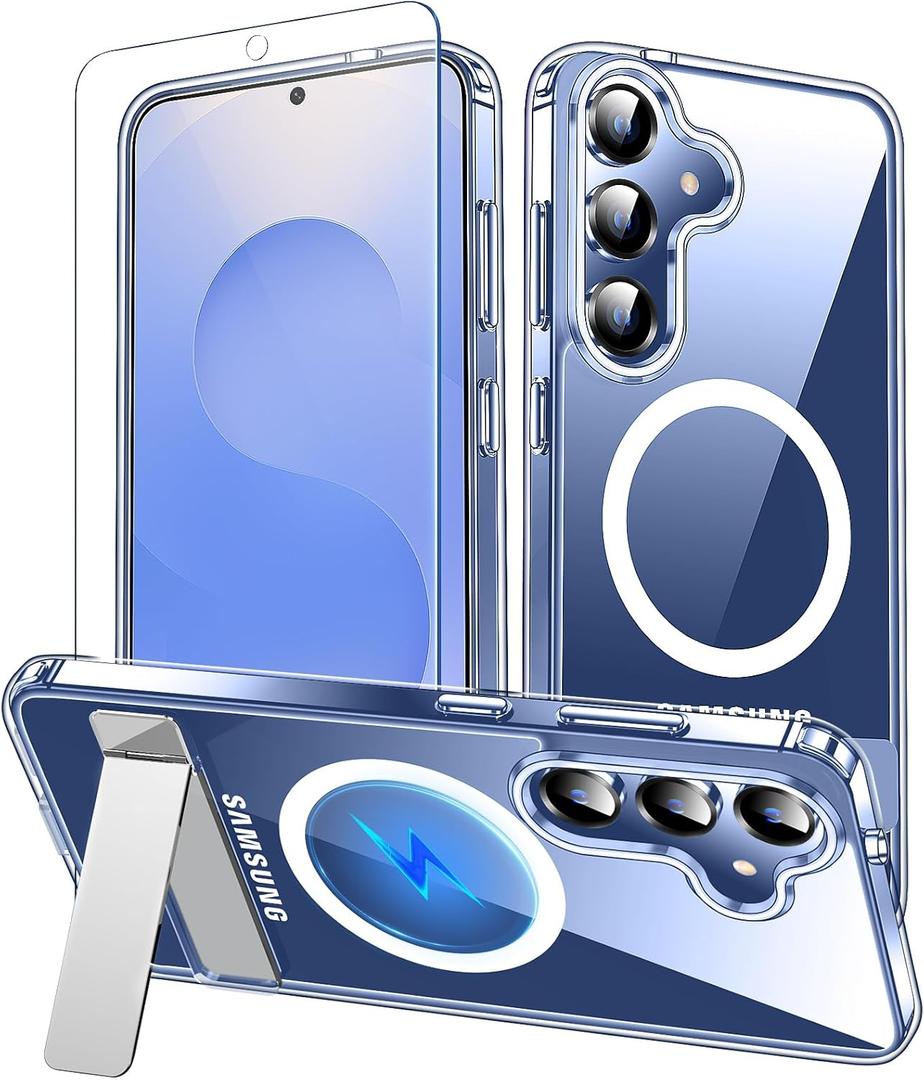 xiwxi for Samsung Galaxy S25 Plus Case with Kickstand,[Compatible with Magsafe][1*Screen Protector],Military-Grade Protection,Magnetic Phone Case for Samsung Galaxy S25 Plus,Clear