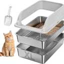 Stainless Steel Sifting Litter Box for Pine Pellets, XL Odor Free | Stainless Steel Litter Box with Lid,Large CapacityAnti-Leakage, Easy Cleaning, Less Tracking, for Multi-Cat & Big cats