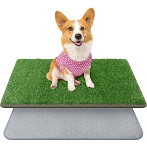 Dog Grass Mat with Pee Pad,Small Litter Box Indoor Artificial Grass Potty Training Pads for Dogs Tray Doggies Washable Reusable Puppy Pads Leakproof Pee on Outdoor Patio Balcony Apartment (18''x30'', Gray)
