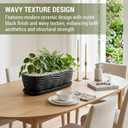 MyGift 13.5 inch Succulent Planter Pot, Oval Modern Ceramic Plant Box Container with Wave Textured Pattern and Removable Saucer Drip Tray (Black)