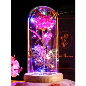 Beferr Mothers Day Rose Gifts for Mom Galaxy Glass Roses Preserved Forever Flowers for Delivery Light Up Rose in Glass Dome Anniversary Birthday Gifts for Women Grandma Wife Her Daughter Friend Pink