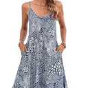 ENMAIN Summer Dresses for Women Blue Thin Strap Sleeveless Sundress V Neck Causal Button Down Midi Dress with Pocket Stretchy Swing Beach Cover Up, Size L