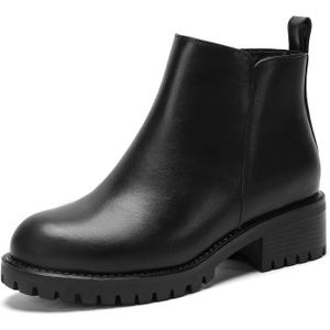 Wide Width Chelsea Boots Women Ankle Low Heel Fall Boots Lug Sole Short Booties (7.5 Wide, Black)