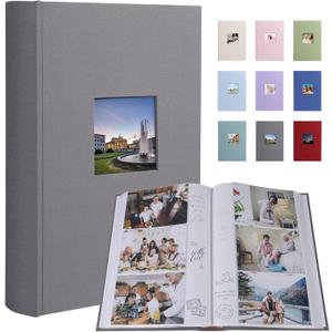 1DOT2 Photo Album 4x6 420 Photos With Writing Space, Linen Cover With Memo Slip-in Pockets, Pictures Album Book for Wedding, Kids, Travel, Family, Baby (Gray)