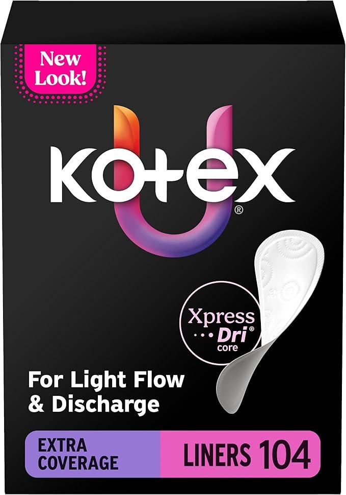 Kotex Flat Liners, Light Absorbency, Extra Coverage, 104 Count