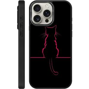 Case for iPhone 15 Pro(Compatible with Magsafe),Soft TPU+PC Protection Pattern Black Covers Compatible with iPhone 15 Pro Case for Women-Cat Silhouette
