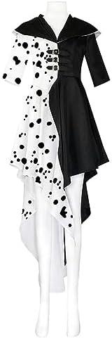 Adult Dalmatian Costume Deville Witch Cosplay Girls Gothic Dress Vintage Print Skirt Party Halloween Outfit for Women, XS