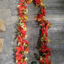 Glintoper Christmas Poinsettia Garland, 9 FT Lighted Artificial Garlands with Red Flowers, Battery Operated with Timer Poinsettia String Lights, Light up for Xmas New Year Holiday Home Decor