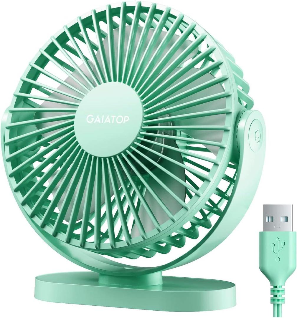 Gaiatop USB Desk Fan, 5.5 Inch Small Quiet Powerful 3 Speeds 90 Rotate, Personal Mini Portable Desktop Table Fans, Cooling for Home Office Car Travel Indoor Outdoor Green