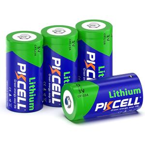 PKCELL CR123A 3V Lithium Battery 4-Pack 1500mAh 123A Lithium Batteries CR17345 Battery for Flashlights, Security Alarm Sys, Ring Sensor