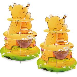 BACUTHY 2 Pack Winnie Baby Shower Decorations Birthday Cupcake Stands: Bear Party Theme Cake Stand Toppers Supplies for Girl Boy Kids Gender Reveal First Party - Hold 48pcs Cupcakes Table Decors