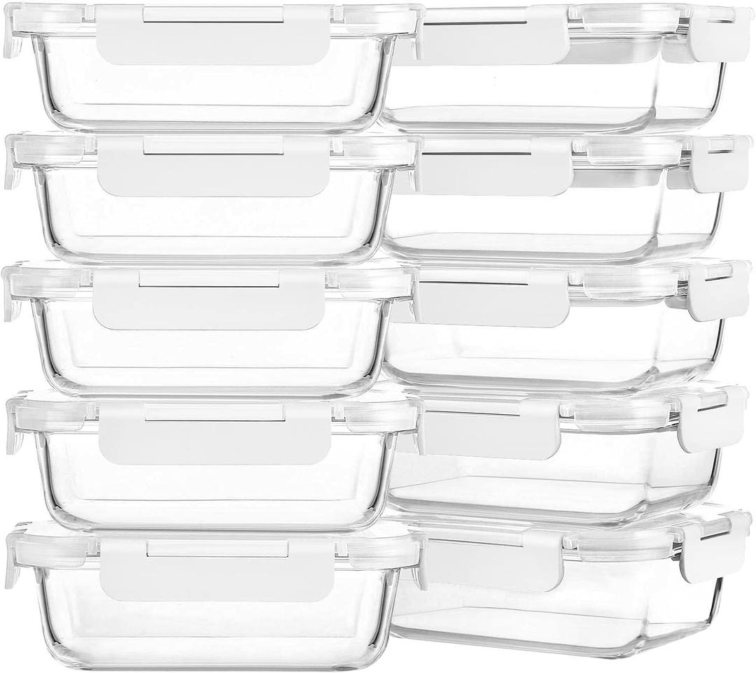 M MCIRCO 10-Pack 22 Oz Glass Meal Prep Containers with Lids - Microwave, Oven, Freezer & Dishwasher Safe - White