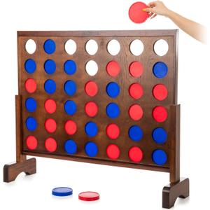 GoSports 3 Foot Giant Wooden 4-in-a-Row Connect Game – Jumbo Party Size with Heavy-Duty Coins – Easy Setup and Portable Design for Indoor and Outdoor Yard Game for Adults