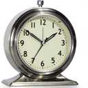 AYRELY 4-inch Battery Operated Alarm Clock Silent Analog Desk Clocks with Light Vintage Metal Table Clock for Living Room Shelf Bedside Home Decor (Gold)