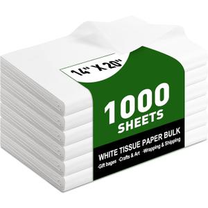 1000 Sheets White Tissue Paper, 14" X 20" Tissue Papers Bulk for Christmas Wedding Birthday Showers Valentine's Day Flower Decoration, Tissue Paper for Gift Bags, Crafts, Packaging, Storage, Art