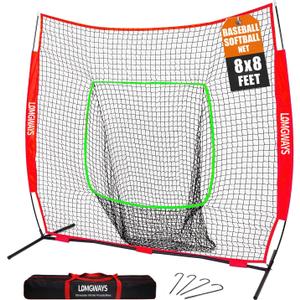 7x7ft/8x8ft Baseball Softball Net with Steel Frame for Batting, Hitting, Pitching, Portable Baseball Batting Net with Carry Bag, Great for All Levels