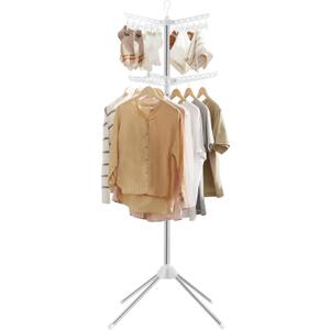 SONGMICS 2-Tier Clothes Drying Rack, 72-Inch Folding Laundry Drying Rack with 3 Rotatable Arms for Hangers, 24 Clips, Stainless Steel, for 27 Pieces of Clothes, White and Silver ULLR512W01