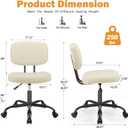 Sweetcrispy Small Office Desk Chair - Armless PU Leather with Comfy Lumbar Support, Height Adjustable Rolling Swivel Task for No Arms, for Adult, Student, Bedroom, Home, Vanity, Beige White, 18.11"W x 16.33"D x 34.25"H