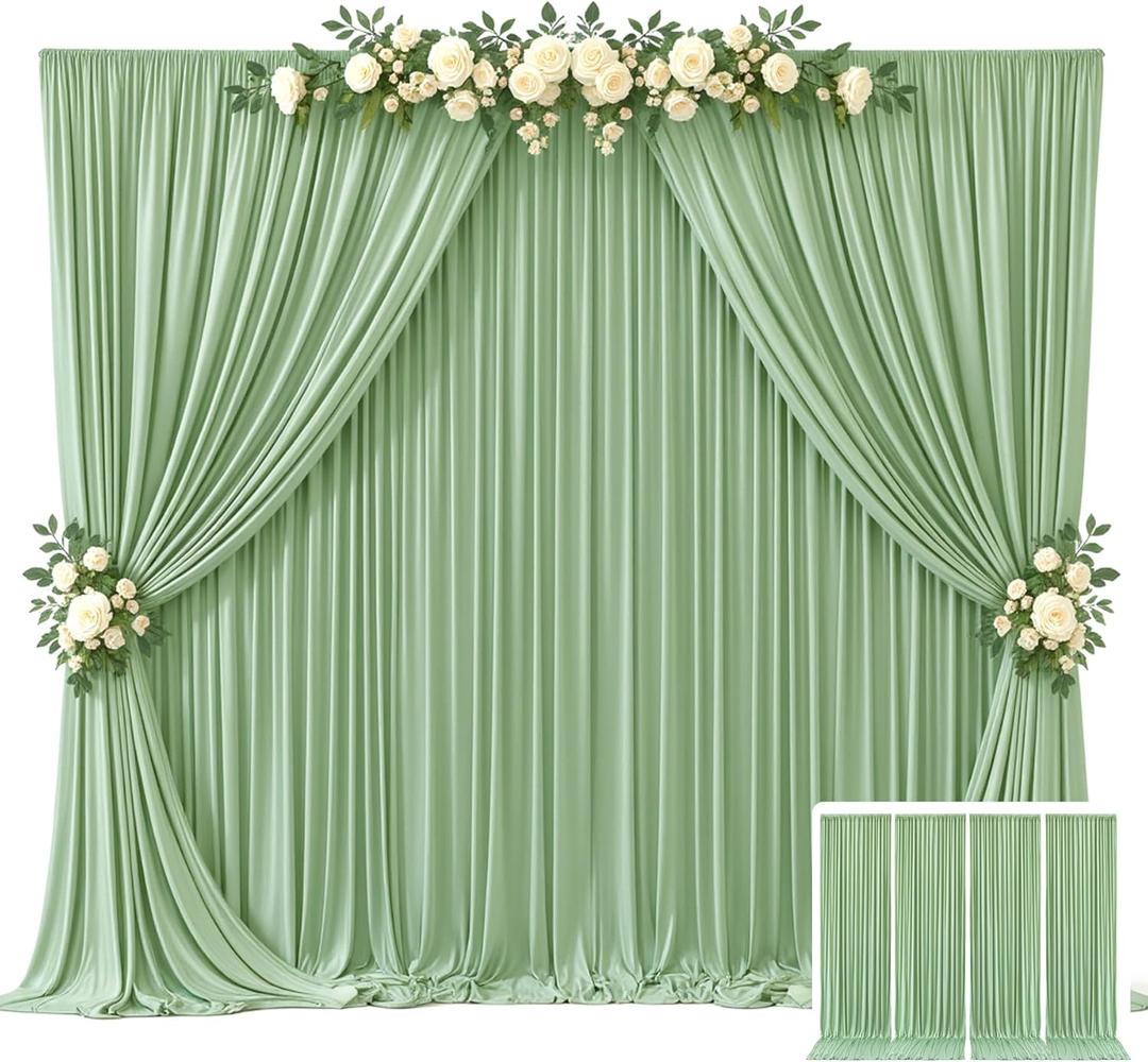 20ft x 10ft Sage Green Backdrop Curtains for Parties  Wrinkle-Free Polyester Drapes, 4 Panels 5ft x 10ft Sage Green Photo Backdrops for Weddings, Birthday Parties, Studio Photography