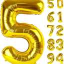 Gold 5 Balloon, Number Balloon 40 Inch, Gold and Black Party Supplies, 5th Birthday Balloon Decorations, 5 Number Balloons, Number 5 Balloon