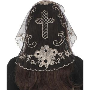 Bozidol Mantilla Veils Catholic Mass: Round Camellia Cross Church Veil, Chapel First Communication Veil for Girls Religious