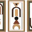 Ausril Geometric Aztec Wall Art,Minimalist Boho Geometric Wall Decor,Abstract Bohemian Wood Decor,Natural Modern Artwork,Mid Century Line Art Set,Modern Geometry Artwork for Living Room Bedroom Office