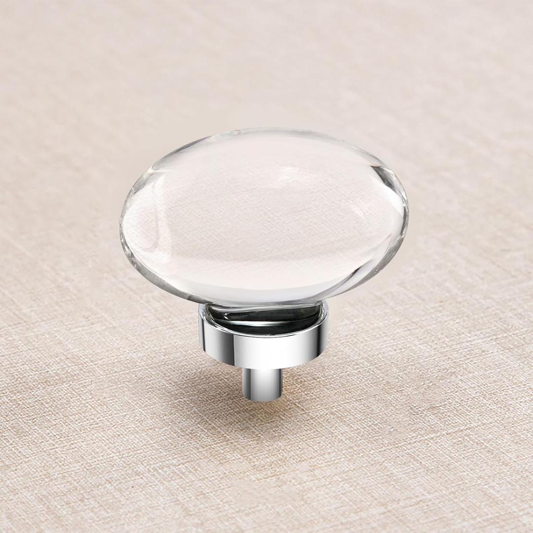 8 Pack Polished Chrome Crystal Cabinet Knobs, Oval Chrome Glass Cabinet Knobs Pulls for Dresser Drawers Kitchen Bathroom Cupboard