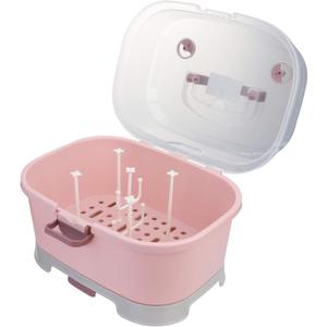 Baby Bottle Drying Rack Bottle Storage Box Portable Baby Bottle Storage Organizer with Lid for Kitchen Cabinet (Pink)