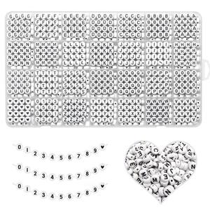 YMSDZHL Alphabet Beads A-Z 1300+Pcs Letter Beads, Acrylic 4x7mm Round Letter Beads Kits,Black Digit and Colorful Smile Beads for Bracelets Necklaces DIY Jewelry Making (Black,1300+PCS)